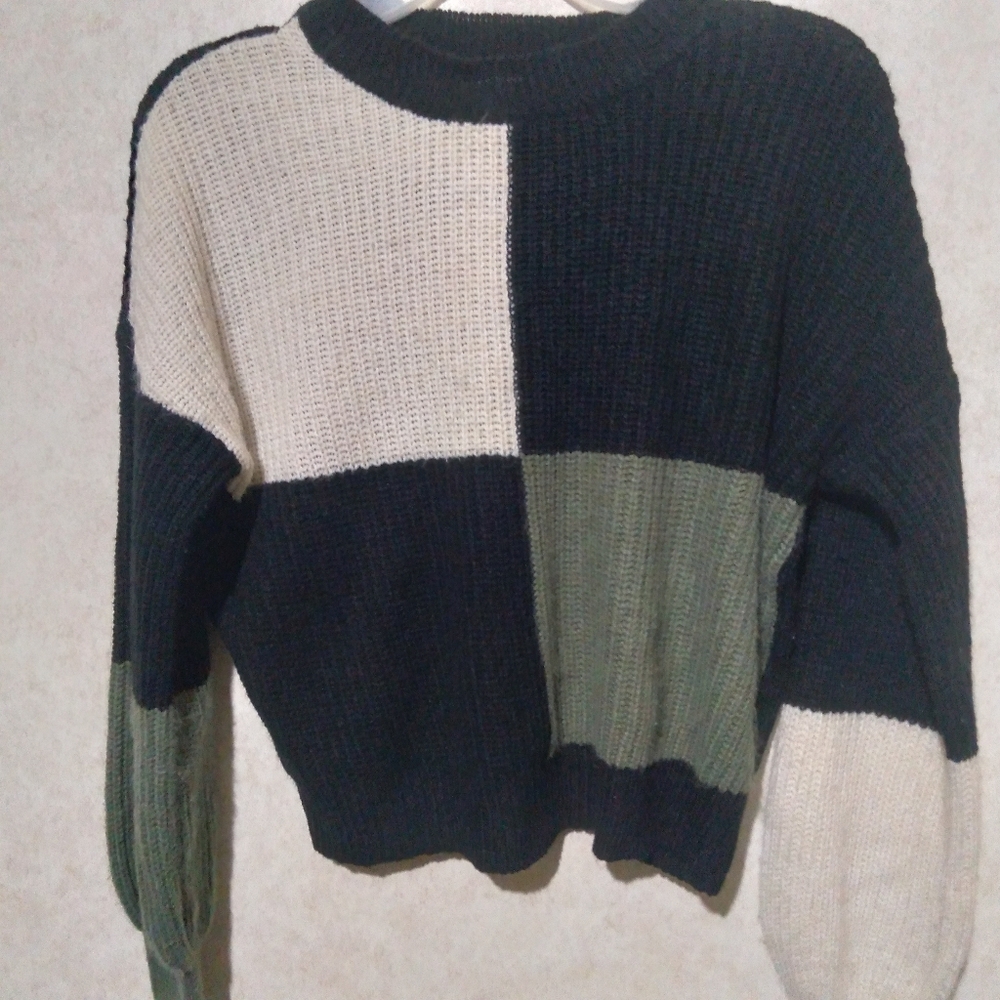 FCT with love black, ivory and olive green knitted sweater size medium